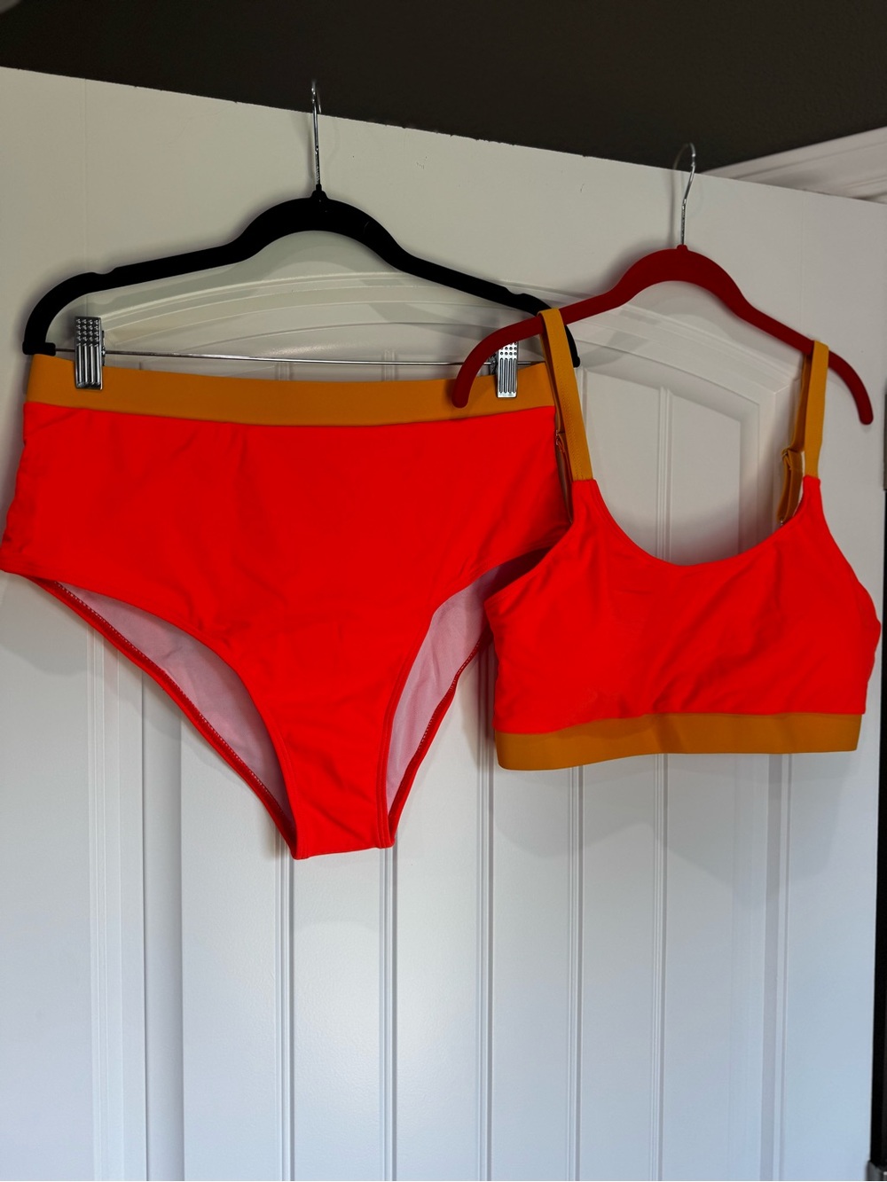Neon Orange Colorblock Bikini Set XL High Waist Adjustable Straps NWT